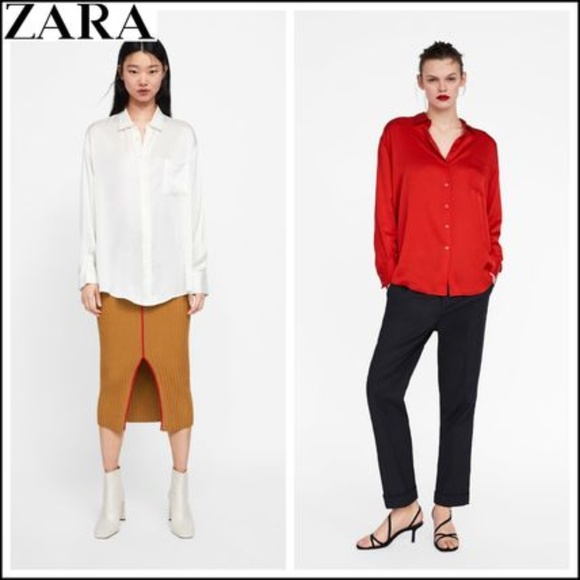 ZARA SILKY SATIN OVERSIZED BUTTON FRONT SHIRT - Picture 6 of 7